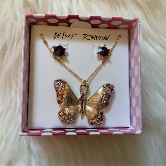 Betsey Johnson Butterfly Necklace and Earrings NWT - Picture 2 of 11